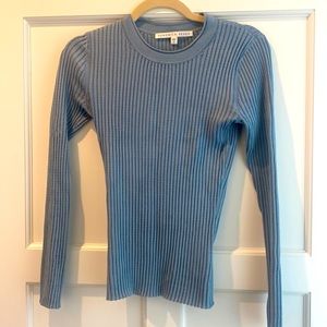 Veronica beard, blue ribbed, crewneck, sweater, size extra small